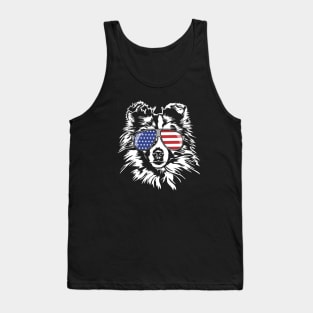 Funny Proud Shetland Sheepdog Sheltie American Flag sunglasses Tank Top